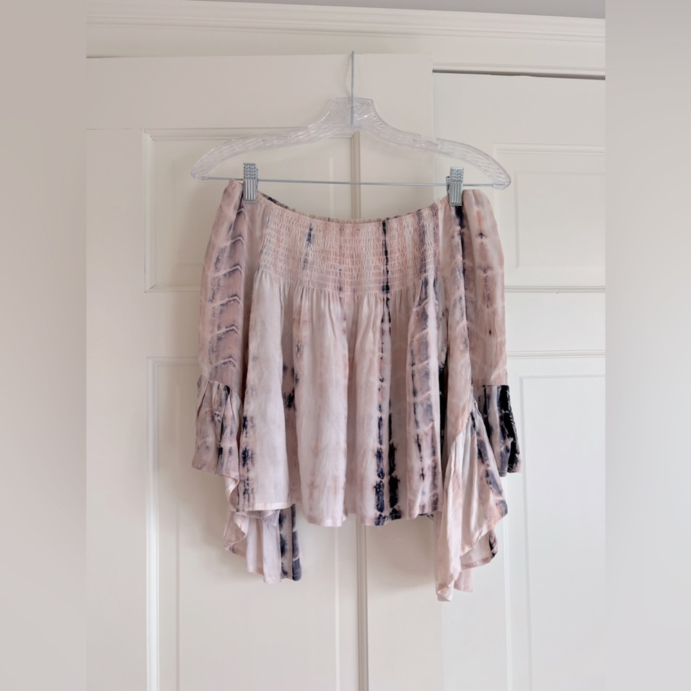 Bell Sleeve Off-The-Shoulder Tie Dye Top